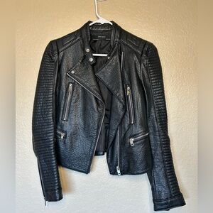 ZARA Quilted Black Leather Jacket SIZE XS